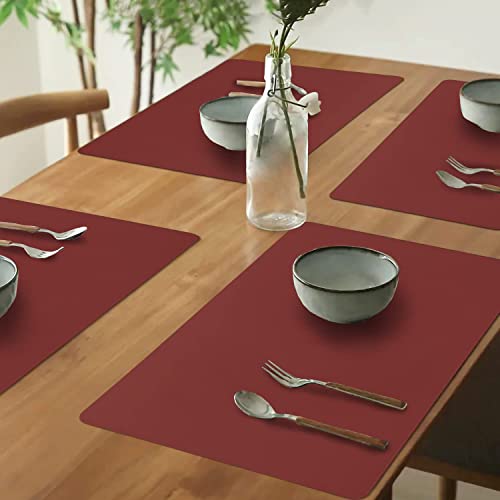 Vinjiasin Tischsets aus rotem Leder, für Innen- und Außenbereich, Küche, Esstisch, wasserdicht, abwischbar, hitzebeständig… – Ansicht 5