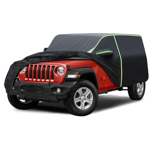 Image of Cartist 420d Car Cover Fits for Jeep Wrangler 4 Door JK JL 2006-2026, All Weather Car Covers for Wrangler Accessories, 100% Waterproof, Door Zipper, Night Reflective Strips, UV Rain Snow Protection