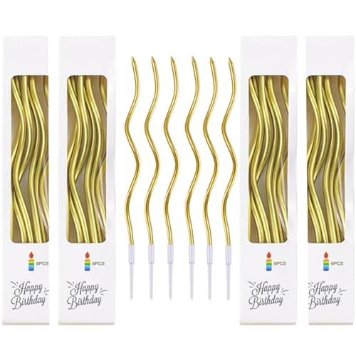 Gebogen Geburtstag Kerzen 24 Stück Spiral Geburtstagskerze Geburtstagskerzen für Torte Kuchen Kerzen Cupcake Kerzen Spiral Kuchen Kerze für Geburtstag Hochzeit Party Dekoration(Gold)