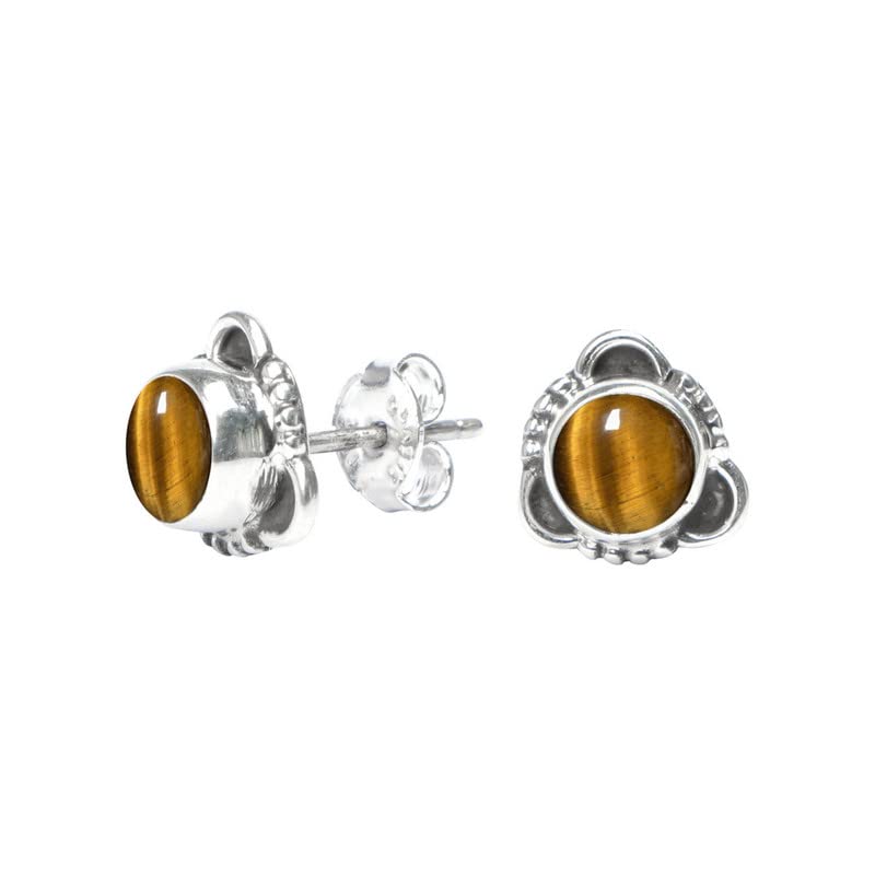 Tiger Eye Stone Post Stud Earrings 925 Sterling Silver Gemstone Stud Earrings For Girls Women Jewellery Handmade Earring