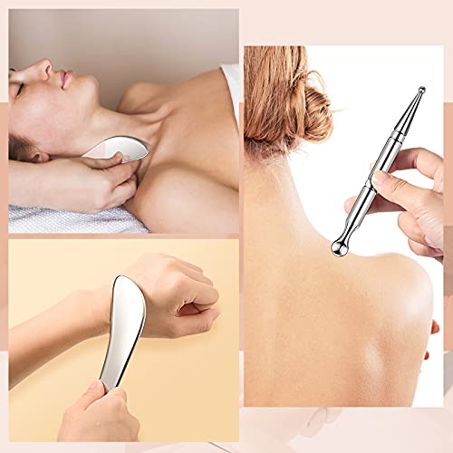 Nuanchu Stainless Steel Deep Tissue Gua Sha Massage Tool Manual Acupuncture Pen Scraping Tool Gua Sha Steel Tools Self-Massage Acupressure Bar For Full Body Relaxing (F Shape) #TOP3