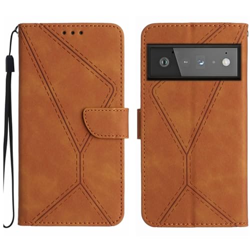 Rfvzubemok Compatible with Google Pixel 6 Pro 5G Case,Compatible with Google Pixel 6 Pro 5G Kickstand Flip Card Slot Magnetic Closure Phone Cover Brown