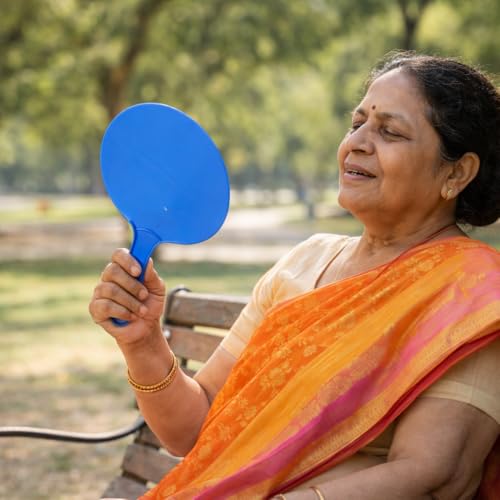 Image of Multicolor Plastic Handheld Summer Cooling Fan - Lightweight Thin Manual Hand Fan with Strong Airflow | Attractive Traditional Design | Easy to Carry Outdoor Travel Fan