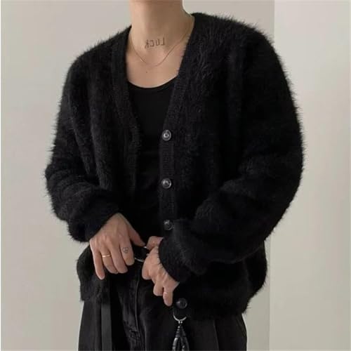Men's Knitted Button Cardigan Sweatercoat Long Sleeve V Neck Vintage Korean Clothing2