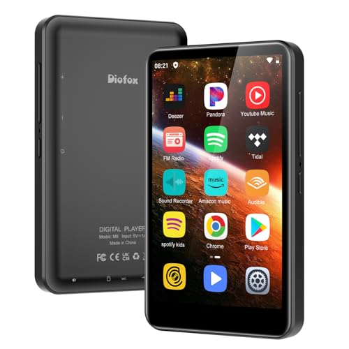 80GB MP3 Player with Bluetooth and WiFi, 4-inch Touch Screen mp3 Players with Bluetooth , with Spotify, SpotifyKids, Audible, Andora, Amazon Player, MP4&MP3 Player up to 1TB (Black)