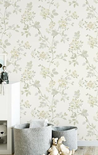 Image of Wallpaper Peel and Stick Vinatge Flowers Leaves Watercolor Elegant Birds Floral Forest Animals Tree Palm Leaf Pattern Design Textured Tropical and Botanical Removable Vinyl 16.5By87INCH