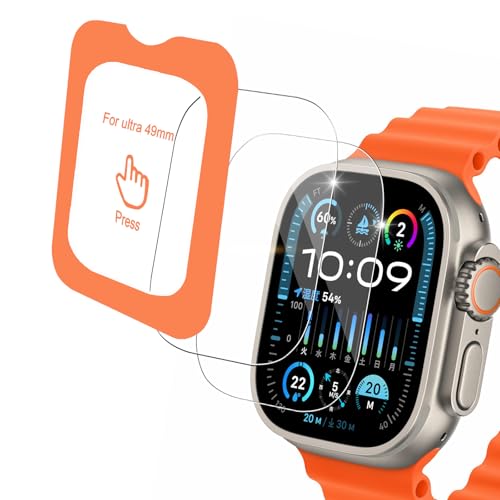 【貼り付けガイド付き】 iXinQu ガラスフィルム Apple Watch Ultra 3 / Ultra 2 / Ultra 49mm 用 2枚入 アップルウォッチ ウルトラ 保護 フィルム 9H 強化ガラス Apple Watch Ultra 3 対