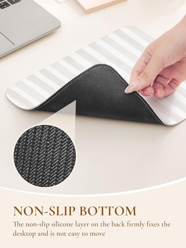 Image of Square Cute Striped Mouse Pad with Stitched Edge, Premium Waterproof Cloth Aesthetic Small Mouse Mat, Non-Slip Rubber Base Simple Funny Mousepad Desk Accessories,Beige and White