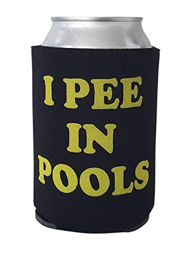 I Pee in Pools - Funny Can Cooler - Multiple Color Variations - Perfect Gag Gift (Black, Neoprene)