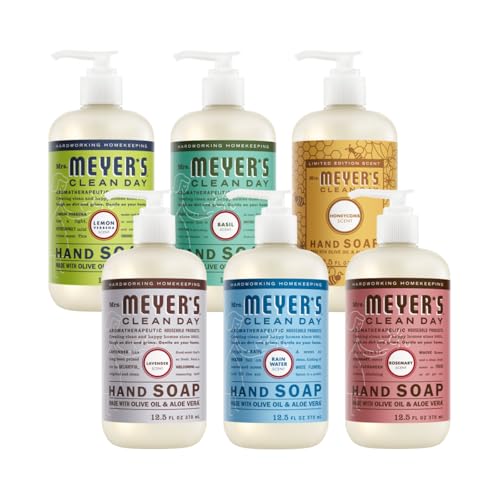 Mrs. MEYERS Clean Day Liquid Hand Soap Variety Pack 12.5 Fl Oz Each 1 CT (Honeycomb + Rainwater + Lemon Verbena + Lavender + Basil + Rosemary)