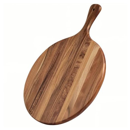 Acacia Wood Round Cutting Board with Handle -16" x 12" Large Charcuterie Board, Wooden Chopping Board for Kitchen, Pizza, Meat & Cheese Serving Tray, Decorative Butcher Block