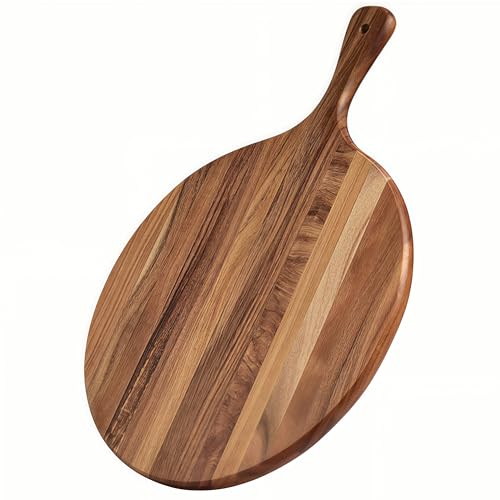Eugelrom Acacia Wood Round Cutting Board with Handle -16' x 12' Large Charcuterie Board, Wooden Chopping Board for Kitchen, Pizza, Meat & Cheese Serving Tray, Decorative Butcher Block