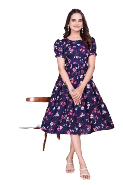 Image of Women's Crepe Floral Print Flared Midi Dress