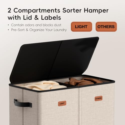 Image of 150L Double Laundry Hamper With Lid, Large Clothes Hampers with Removable Bag, Laundry Hamper 2 Section for Bathroom, Bedroom, Laundry Room, Dorm