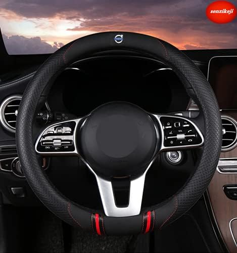 Senzikeji Volvo ボルボ ステアリングカバー ハンドルカバー 大人気新作 牛革製 ステアリング パーツ 車内装 カーアクセサリ 内装パーツ ブラック Mサイズ 38 並行輸入品 ブルー カバー 四色選択 レッド ホワイト
