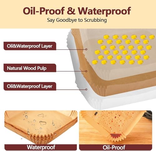 Image of 9 Inch Air Fryer Liners Disposable-300PCS Square Parchment Paper Liners,Heat Resistant & Non-Stick,Unbleached Liners for Air Fryer,Oven,Roasting,Baking,Microwave(Bottom is 8 Inch)