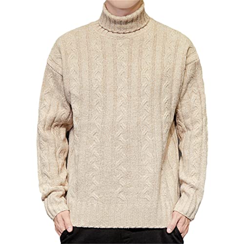 Pull à col roulé pour homme en tricot kaki XXXL pour l'automne et l'hiver