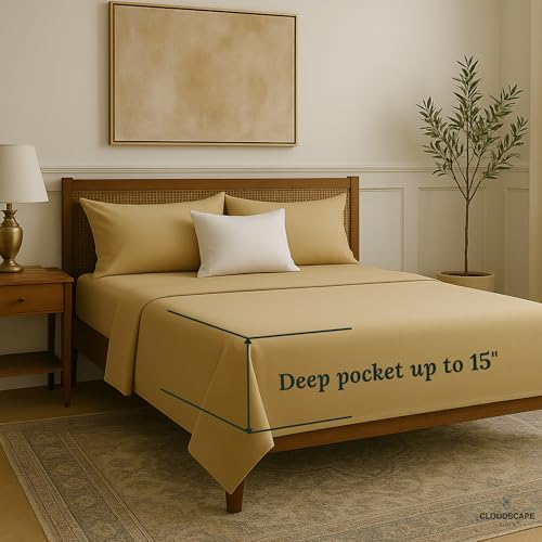Cloud Scape Linen 100% Egyptian Cotton King Sheets Set – 1000 Thread Count, 4-Piece Soft Hotel Quality Bedding Set,Deep Pockets up to 16”, Linen