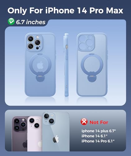 Image of FNTCASE for iPhone 14 Pro-Max Case: [360 Spin Magnetic Stand] [Compatible with Magsafe] [Screen Protector] Translucent Matte Military Grade Shockproof Full Camera Protective Phone Cover - Light Blue