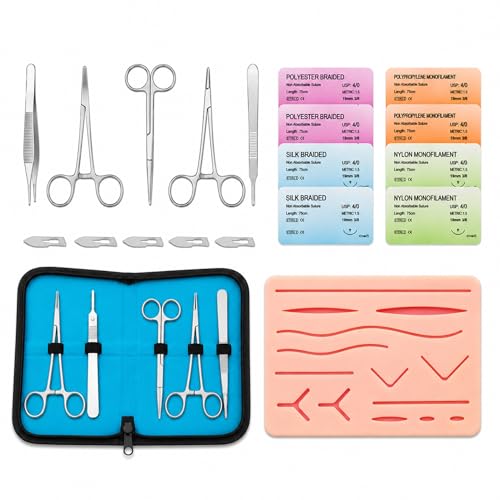 Image of Suture practice kit, suturing practice kit, suturing kit for medical students, suture practice kit with suture pad, suture needle, suture thread & tools training kit, Packed with Suture Materials