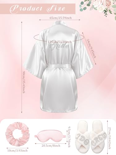 Image of Bonuci 24 Pcs Bride Bridesmaid Robe Slipper Sets for Wedding Bridal Party Women with Robes Slippers Eye Mask Hair Scrunchies