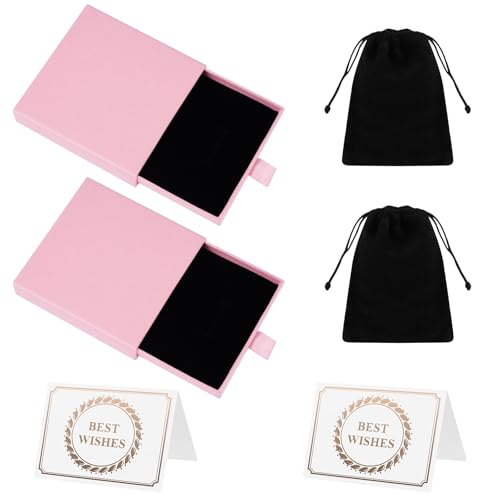 AOOTE Caja de Regalo para Joyería,2 Pcs Cajas de Regalo de Exhibición de Joyería con Bolsa de Terciopelo y Tarjetas de Felicitación,Pulsera Collar Caja de Regalo para Día de San Valentín,Cumpleaños