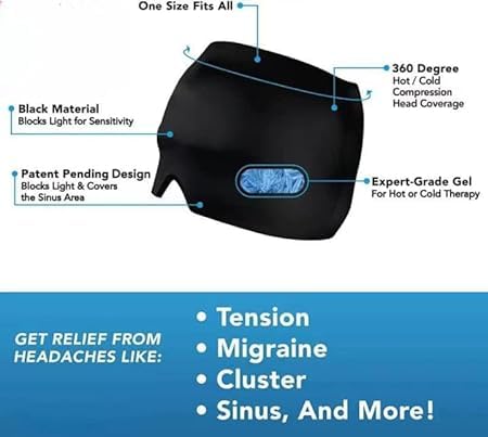 Fitaza Migraine Relief Cap, Cold Therapy Headache Relief Hat/Ice Head Wrap/Ice Pack Mask, Cold Compress Headache Relief Cap for Tension, Sinus & Stress 1