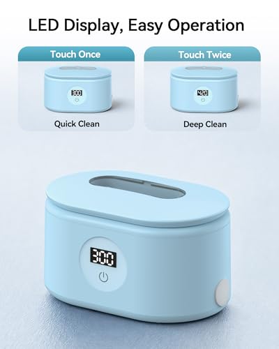 Image of Ultrasonic Cleaner, 48KHz Ultrasonic Jewelry Cleaner with 20oz 304 Stainless Steel Tank, Dual Modes & LED Display - for Jewelry, Eyeglasses, Watches, Dentures, Retainers & More-Light Blue