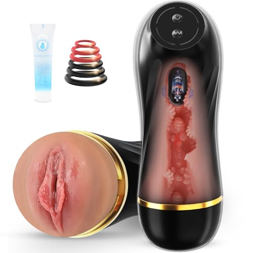 Vibrating Male Masturbator Sex Toys for Men, Male Sex Toys Realistic Textured Pocket Pussy Mens Stroker with 10 Vibration Mode, Hands-Free Blowjob Machine Masturbators for Penis Training &Men Pleasure
