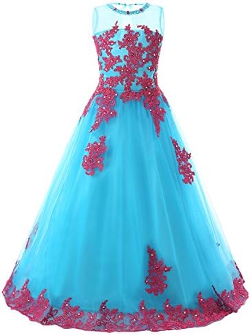 Sarahbridal Children's Clothing Baby Princess Bridesmaid Flower Girl Dresses Sky Blue 10-11 years