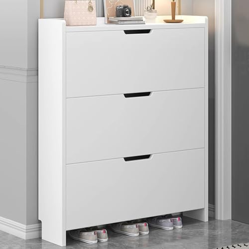 Meuble à chaussures pour couloir étroit en bois à rangements basculants
