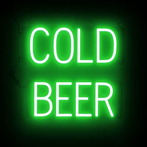 Image of SpellBrite LED Neon COLD BEER Sign for Business - Green, 17 inch x 15 inch | Ultra-Bright Click-Together Signage for Bars & Restaurants, with Visibility from 500 ft - 8 Animations, 6 Brightness Levels