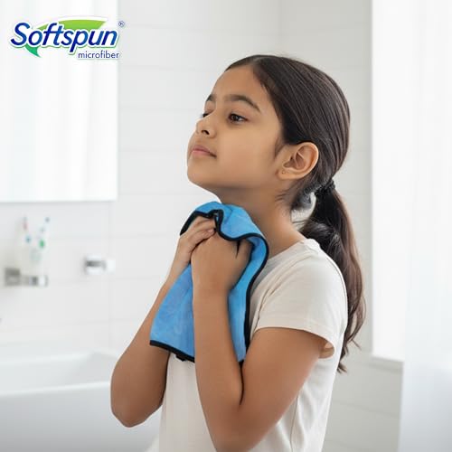 Image of SOFTSPUN Microfiber Baby Hand & Face Wipes 280 GSM 20x30 Cms, 4 Piece Towel Set, Sky Blue! Super Soft & Comfortable for Newborn Baby and Kids Quick Drying Ultra Absorbent in Small Size.