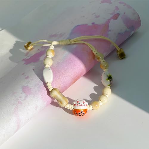 Handmade Braided Rope Ceramic Beads Cute Lucky Cat Bracelet, Cute Cat Bracelet, Maneki Neko Bracelet4
