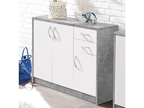 möbelando Kommode Standschrank Sideboard Beistellschrank Holzkommode Schrank Olli V Beton/Weiß