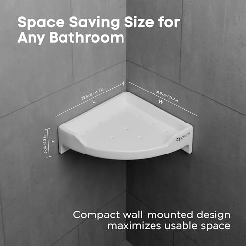 Image of Qbath 9 Inch Ceramic Corner Bathroom Shelf - Black |Wall-Mounted Black Ceramic Rack with Drainage Holes|Space-Saving Corner Shelf for Shampoo, Soap & Toiletries|Water-Resistant & Easy to Clean