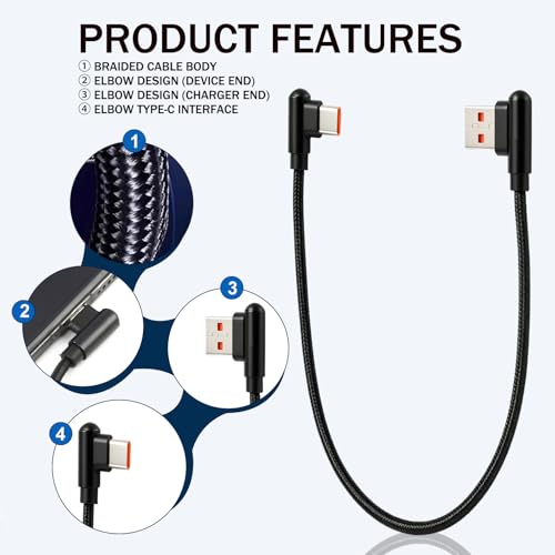 Wvxilyr 3-częściowy krótki kabel USB C, kątowy, 30 cm, pleciony nylonowy kabel do szybkiego ładowania, kompatybilny z Galaxy S10/S9/S8 Plus/Note 9/8, ładowarka USB-C do power banku