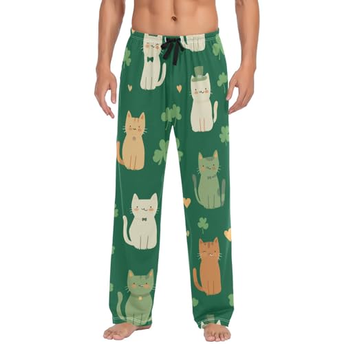 Cat Clovers Pajama Pants for Men Comfort Sleep Lounge Bottoms Straight-fit with Pockets S-XXL