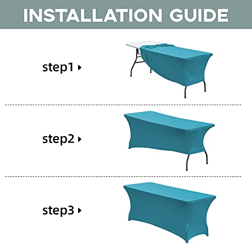Image of CWK 6FT Waterproof Stretch Spandex Table Cover for Rectangular Tables - Elastic Fitted Tablecloth for Folding Tables,Wrinkle Resistant Table Cloth for Parties, Weddings, Banquets & Events (Teal)