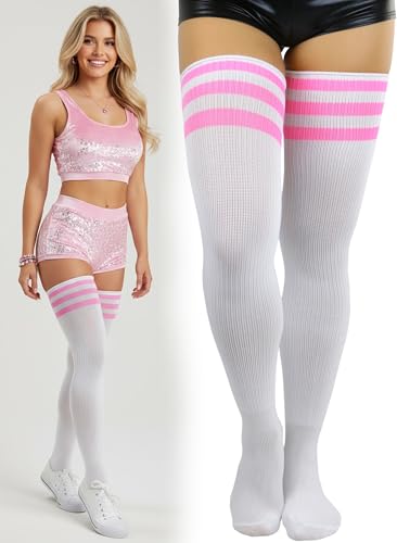 Image of ToBeInStyle Women's Heavyweight Knit Thigh High Long Socks w /Contrast 3 Stripe Top Band