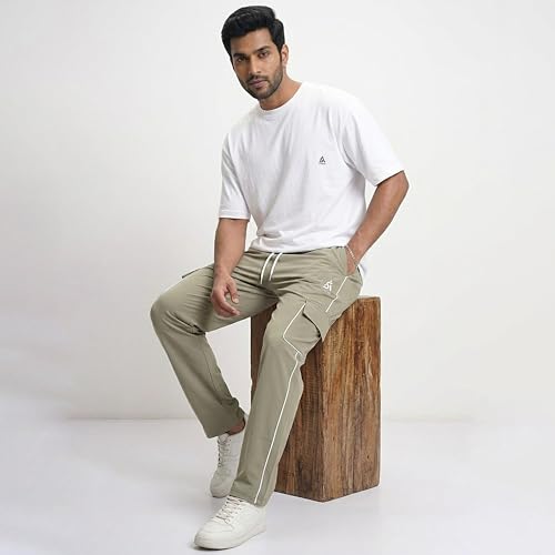 Image of Men's Cargo Track Pants with Side Piping, Drawstring Waist, Gym and Casual Wear