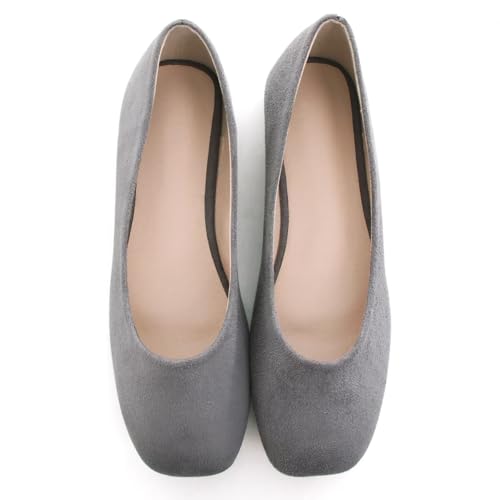 INEELUYI Women's Classic Square Toe Suede Ballet Flat Shoes Comfortable Casual Office Loafers for Women3