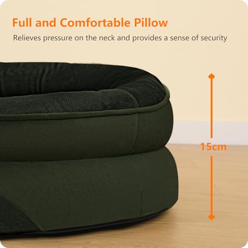 HMTOPE Orthopädisches Hundebett, Hundesofa, Vierseitiges Nackenrolle Kissen, rutschfeste Unterseite Hundekorb, Abnehmbar und Waschbar, Kleine Hunde, Mittelgroße Hunde, 90 x 71 x 15 cm, Olivgrün