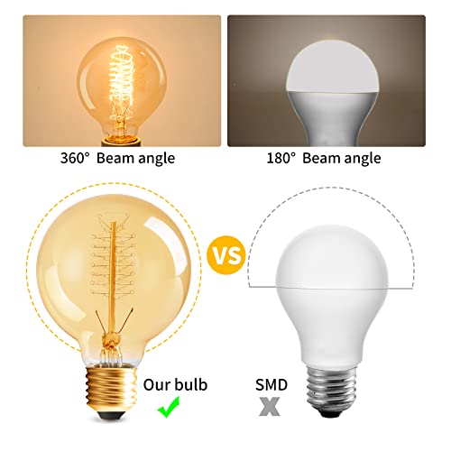 Hession Globe Edison Bulbs, 6-Pack 60W Vintage Edison Light Bulb, Spiral Filament Edison Bulbs, E26 Base - Amber Tinted - 120Vdimmable - G80 Decorative Lightbulbs #TOP5