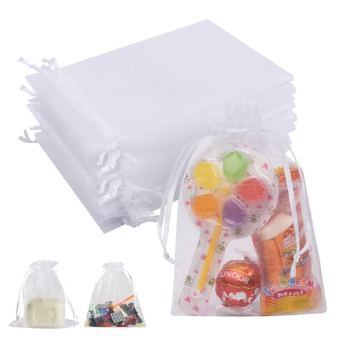 20 Piezas Bolsas de Organza, 10x15cm Bolsas Organza Blancas para Joyas, Bolsas Regalo con Cordón, Bolsita de Tul, para Boda Favores Joyas y Dulces