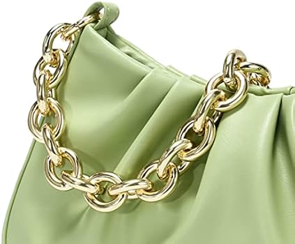 JOLLQUE Schoudertas voor vrouwen, kleine leren knoedeltas, handtas, portemonnee, gouden ketting, avondclutch portemonnees, groen, Small, Klassiek