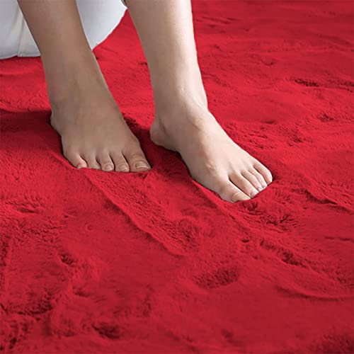 Image of Super Soft Rabbit Fur Silk Wool Carpet Thick and Washable Area Rug for Living Room and Bedroom (Red, 4 x 6 Feet)