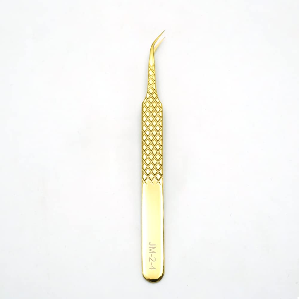 M J JOMAY 2-4 High Quality Eyelash Extension Tweezers High Precision Diamond Pattern Anti-Slip Design (Gold)