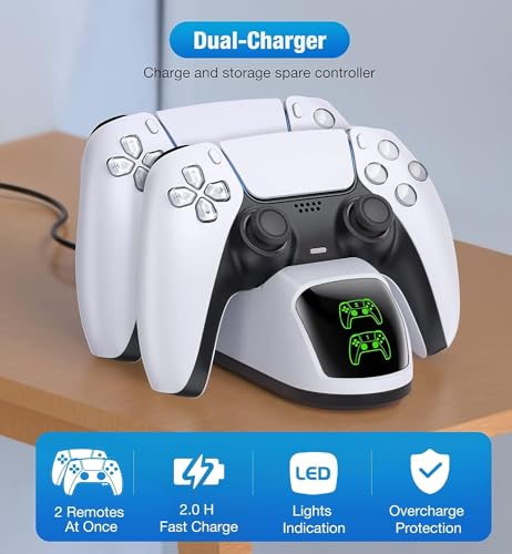 Image of for PS5 Controller Charging Station, for PlayStation 5 Dualsense Charger Dock with Dual Stand, for PS5 Charger Accessory with Fast Charge Cable, for PlayStation 5 Station, White