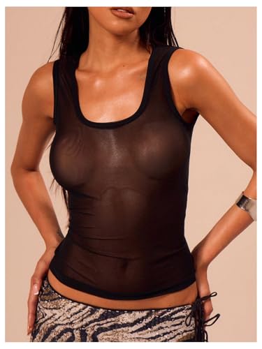 SOLY HUX Women's Sheer Mesh Tank Top Scoop Neck Sleeveless See Through Fitted Shirts Vest2